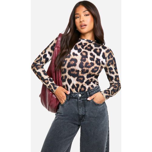 Body Petite De Manga Larga Con Estampado De Leopardo - boohoo - Modalova