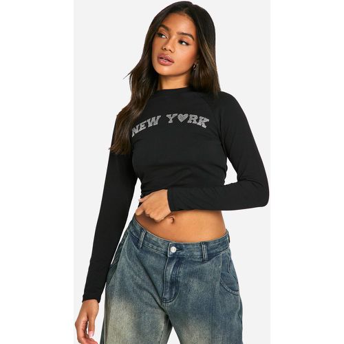 New York Diamante Long Sleeve Tee - boohoo - Modalova