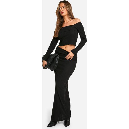 Falda Maxi De Canalé Cardado Con Cintura Elástica - boohoo - Modalova