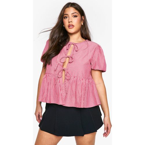 Top Plus Holgado De Rayas Con Atadura Frontal - boohoo - Modalova