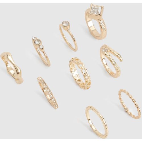 Pack De 9 Anillos Mixtos Dorados - boohoo - Modalova