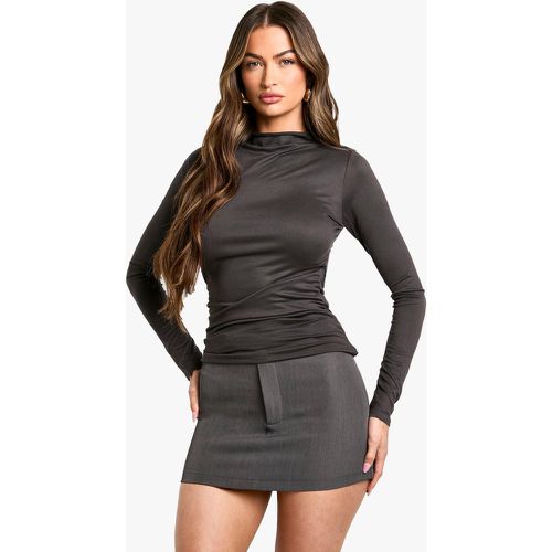 Top a maniche lunghe super morbido con ruches - boohoo - Modalova