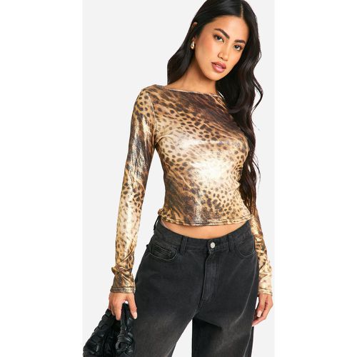 Top Con Purpurina Y Estampado De Leopardo Y Escote Oblicuo - boohoo - Modalova