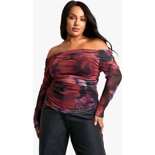 Top Plus Size in rete con scollo Bardot - boohoo - Modalova