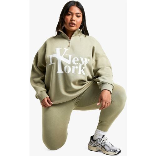 Conjunto Plus De Leggings Con Cremallera A La Mitad Y Estampado Gráfico De New York - boohoo - Modalova