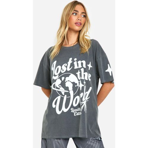 Camiseta Oversize Con Estampado Gráfico De Lost In The World - boohoo - Modalova