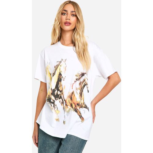 T-shirt oversize con grafica di cavallo - boohoo - Modalova