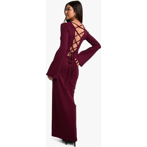 Vestido Maxi De Canalé Ancho Con Atadura En La Espalda Y Mangas Acampanadas - boohoo - Modalova