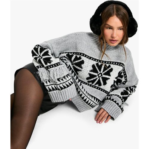 Jersey Oversize Con Cuello Alto Y Detalle De Borlas Y Estampado De Copos De Nieve - boohoo - Modalova