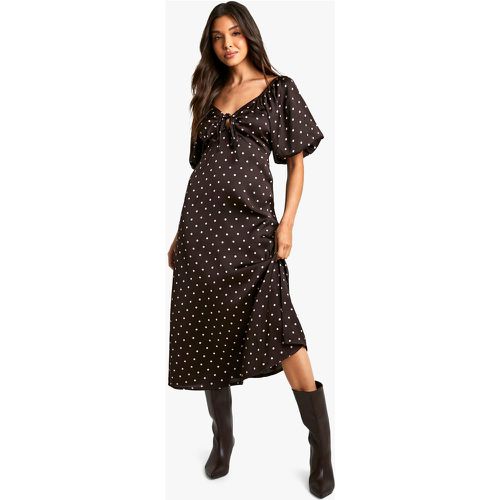 Vestido Midaxi De Raso Con Estampado De Lunares Y Mangas Abullonadas - boohoo - Modalova