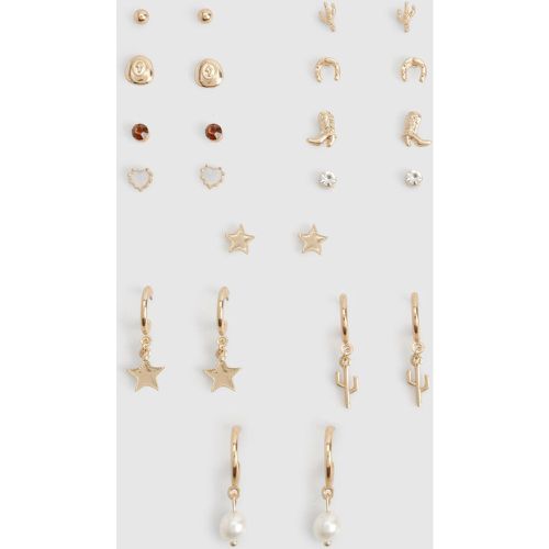 Pack De 9 Pendientes Dorados Estilo Western - boohoo - Modalova