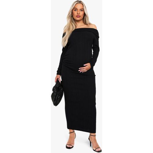 Vestito longuette Premaman a coste con scollo Bardot e ruches - boohoo - Modalova