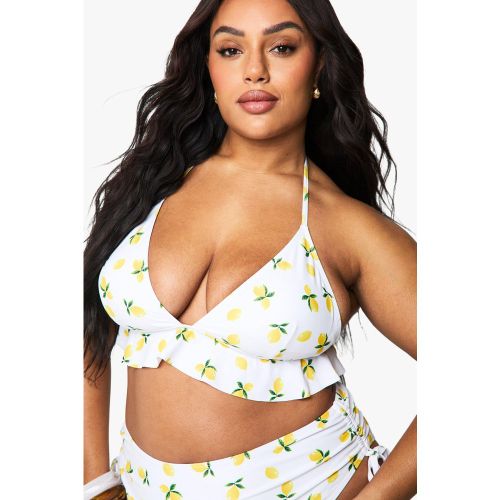 Bikini Plus Size a vita alta con stampa di limoni - boohoo - Modalova