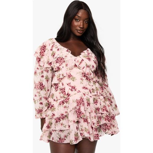 Miniabito Plus Size in chiffon a fiori con arricciature - boohoo - Modalova