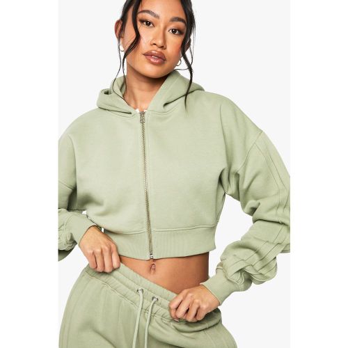 Sudadera Crop Recta Con Capucha, Cremallera Y Detalle De Costuras - boohoo - Modalova