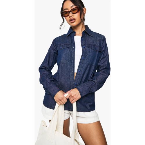Camisa Vaquera Estilo Western De Manga Larga Y Cambray - boohoo - Modalova