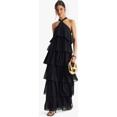 Vestito maxi allacciato al collo in chiffon con balze - boohoo - Modalova