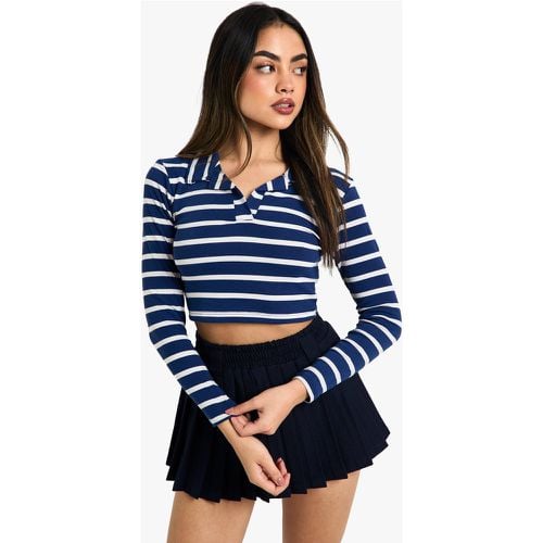 Top Crop De Manga Larga Con Cuello Y Rayas - boohoo - Modalova