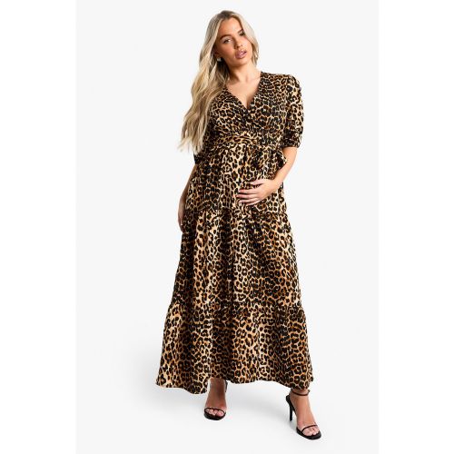 Vestido Premamá Midaxi De Tela Con Mangas Abullonadas Y Estampado De Leopardo - boohoo - Modalova