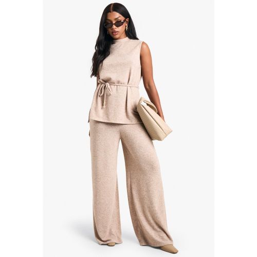 Pantalón De Pernera Ancha Y Top Túnica Cardado Con Cinturón Y Atadura - boohoo - Modalova