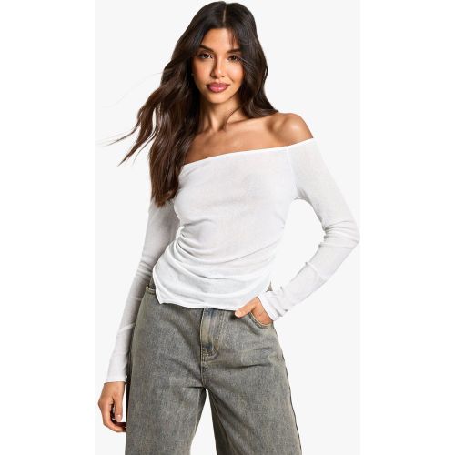 Top drappeggiato in rete con trama e spalle - boohoo - Modalova