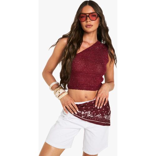Top De Punto Asimétrico Con Lentejuelas Y Un Hombro Descubierto - boohoo - Modalova