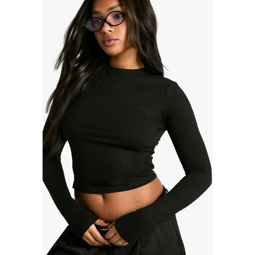 Top Crop Básico De Manga Larga Con Cuello De Caja De - boohoo - Modalova