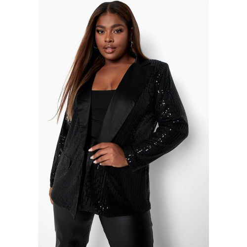 Blazer Plus Size con bavero a contrasto e paillettes - boohoo - Modalova