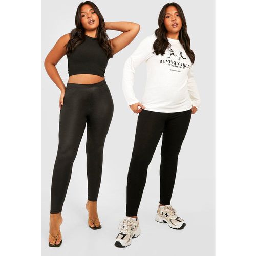 Pack De 2 Leggings Plus: Básico Y De Cuero Sintético - boohoo - Modalova