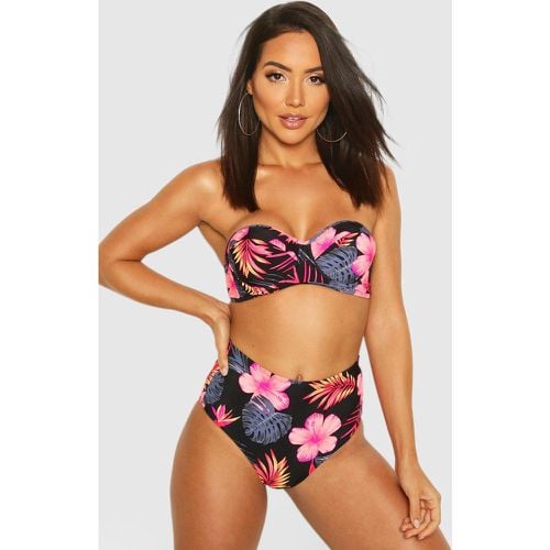 Biquini De Tiro Alto Con Aros Y Estampado De Flores Tropicales - boohoo - Modalova