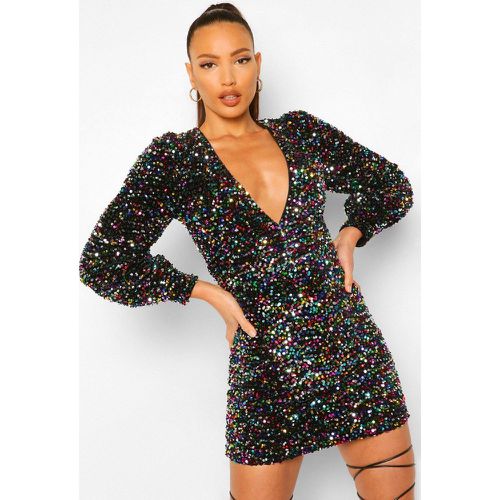 Tubino Tall con paillettes e piume sui polsini - boohoo - Modalova