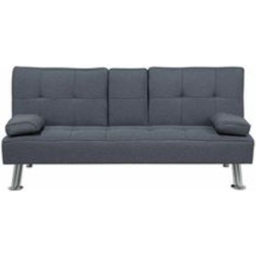 Sitzer Sofa Dunkelgrau Stoffbezug Gesteppt mit Schlaffunktion Integriertem Tisch Klapparmlehne Modern Skandi Wohnzimmer Schlafsofa Sofabett - BELIANI - Modalova