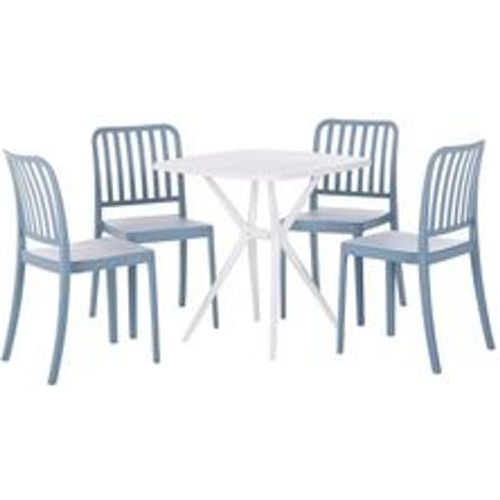 Gartenmöbel Set Blau und Weiß aus Kunststoff Tisch Quadratisch mit 4 Stühlen Stapelbar Praktisch Klein Outdoor Terrasse Balkon Garten Möbel - BELIANI - Modalova