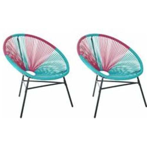 Gartenstuhl 2er Set Rosa Türkis Polyrattan Spaghetti-Optik Modern Mexikanischer Stil Outdoor Balkon Terrasse Garten Möbel - BELIANI - Modalova