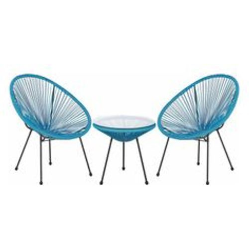 Balkonset Blau Polyrattan Beistelltisch mit 2 Stühlen Spaghetti-Optik Modern Mexikanischer Stil Outdoor Balkon Terrasse Garten Möbel - BELIANI - Modalova