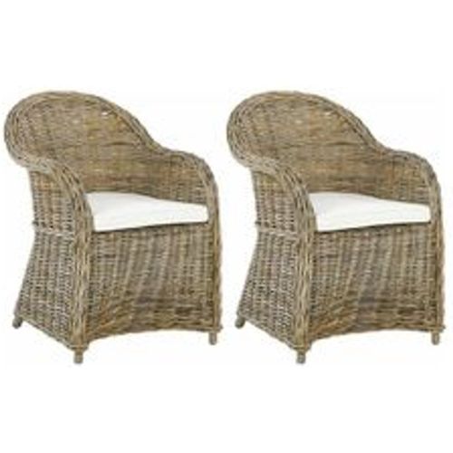 Gartensessel 2er Set Natürlich Rattan mit hoher Rückenlehne Auflage Cremeweiß Baumwolle Terrasse Balkon Außen Wohnzimmer Gartenzubehör Retro - BELIANI - Modalova