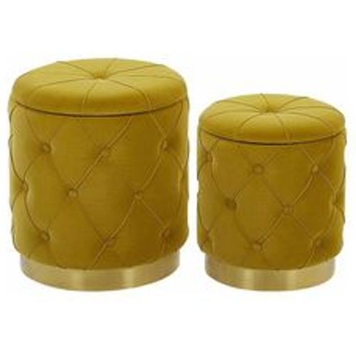 Pouf 2er Set Senfgelb Samtstoff Gesteppt mit Stauraum Goldener Metallring Rund Chesterfield Stil Retro Wohnzimmer Schlafzimmer Flur Modern - BELIANI - Modalova