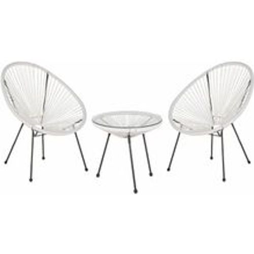 Balkonset Weiß Polyrattan Beistelltisch mit 2 Stühlen Spaghetti-Optik Modern Mexikanischer Stil Outdoor Balkon Terrasse Garten Möbel - BELIANI - Modalova