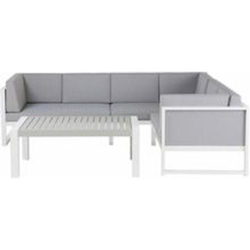 Sitzer Lounge Set Weiß und Grau Aluminium 2-Teilig mit Grauen Auflagen Latten-Optik Modern Skandi Terrasse Outdoor Gartenset Loungemöbel - BELIANI - Modalova