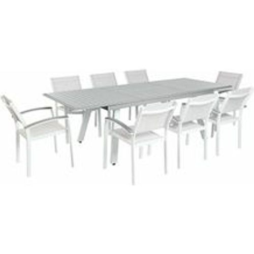 Gartenmöbel Set Weiß Aluminium Grau Kunstholz 8-Sitzer Terrasse Outdoor Modern Tisch Ausziehbar 175-255 x 100 cm 8 Stühle mit - BELIANI - Modalova