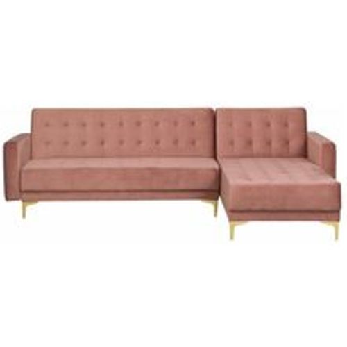 Ecksofa Rosa Samtstoff L-Förmig Linksseitig Schlaffunktion Klassisch Wohnzimmer - BELIANI - Modalova