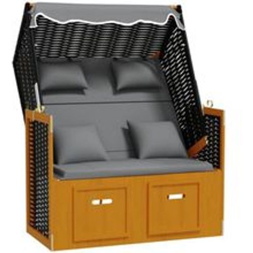 Strandkorb mit Kissen Poly Rattan Massivholz Schwarz Anthrazit - VIDAXL - Modalova