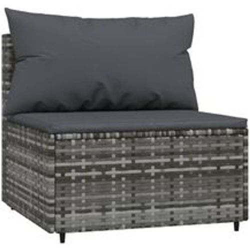 Garten-Mittelsofa mit Kissen Grau Poly Rattan - VIDAXL - Modalova