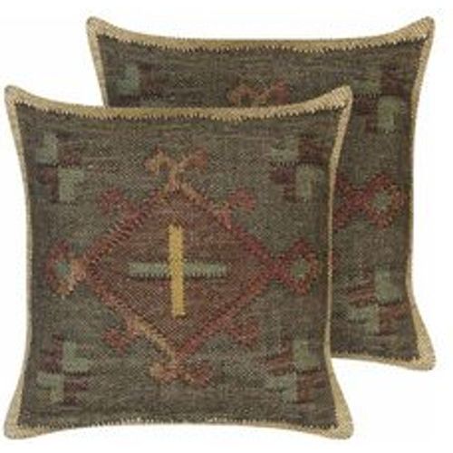 Set Streukissen Grün aus Jute und Wolle 45 x 45 cm Orientalisches Muster im Kilim-Stil verwaschene Farben - BELIANI - Modalova