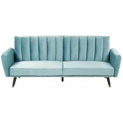 Schlafsofa Hellblau Samtstoff mit 3-Fach Verstellbarer Rückenlehne Schlaffunktion 3-Sitzer Sofa Glamourös Wohnzimmer Esszimmer Sitzmöbel - BELIANI - Modalova