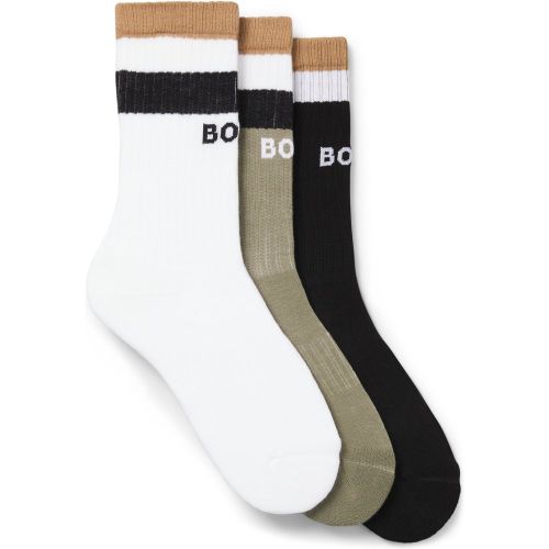 Lot de trois paires de chaussettes mi-mollet à rayures emblématiques - Boss - Modalova