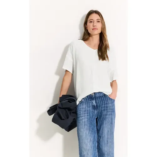 Damen Crepe Blusenshirt mit Kurzarm, V-Ausschnitt, dekorative Nähte auf der Schulter, softe Viskose-Qualität - B34485413474 - Modalova