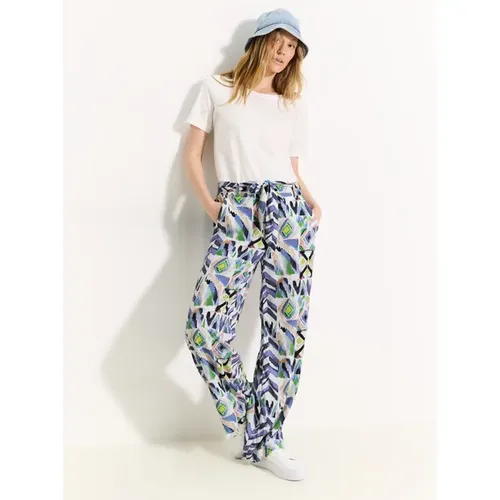 Damen Print Hose, bequeme Loose Fit Damenhose, High Waist mit Wide Legs, Gummibund und Eingrifftaschen, dekorativer Stoffgürtel, softe Viskose-Qualit - B37751833474 - Modalova