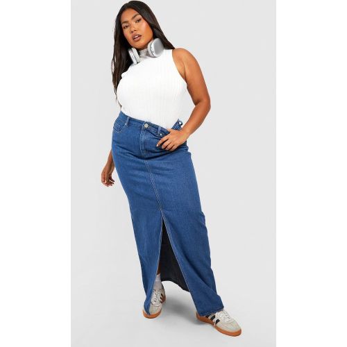 Gonna maxi Plus Size in denim con spacco frontale - boohoo - Modalova