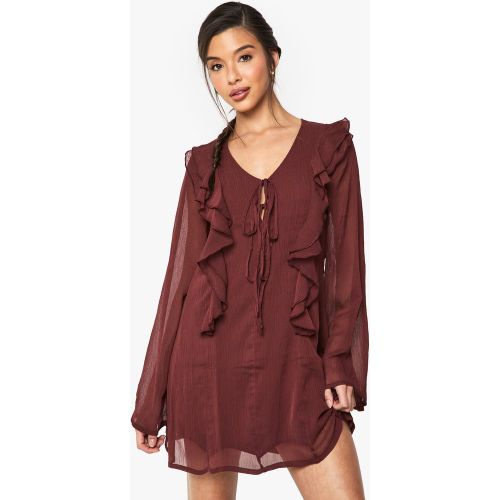 Miniabito in chiffon effetto goffrato con arricciature e laccetti frontali - Dresses are the most-wanted wardrobe item for day-to-night dressing. From - HZZ16516-186-22 - Modalova